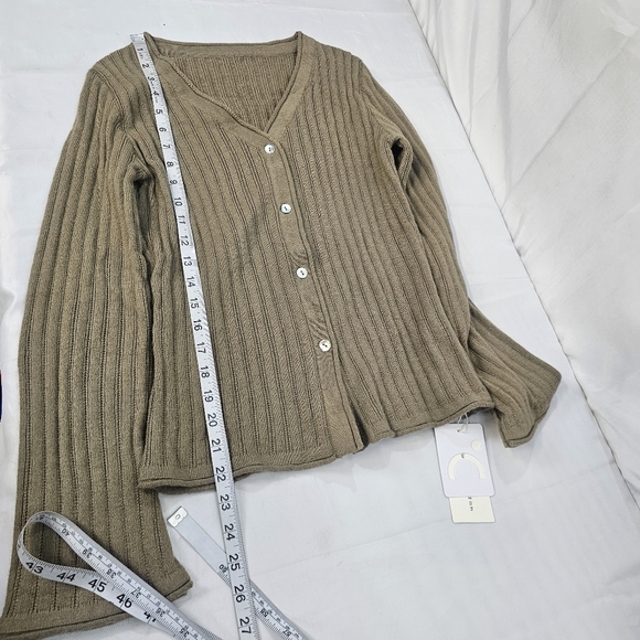 NWT Commense Brown Ribbed Button-Front Cardigan Sweater Top Size M - Picture 4 of 9
